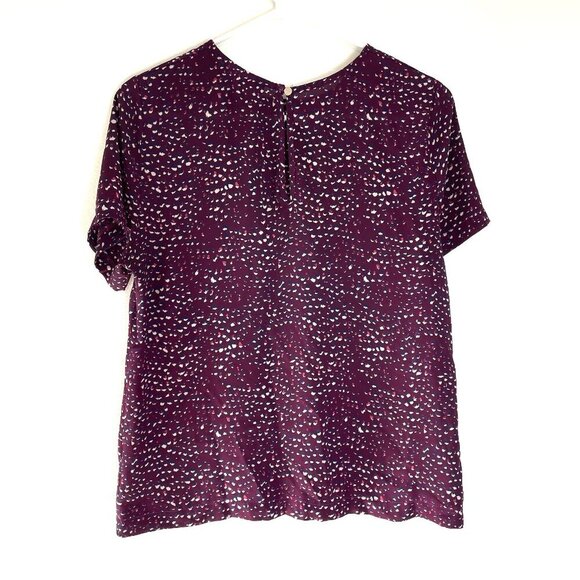 RENEE C. STITCH FIX Plum Purple Cream Navy Printed Short Sleeve Work Blouse Top - Picture 8 of 12